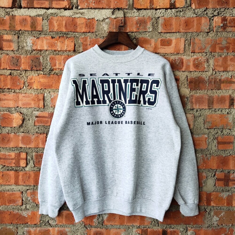Seattle Mariners Crewneck Sweatshirt Vintage MLB Team Logo Pullover Gray